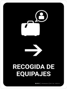 Baggage Claim With Right Arrow Black Spanish Portrait - Wall Sign