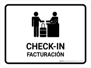 Check In White Bilingual Spanish Landscape - Wall Sign