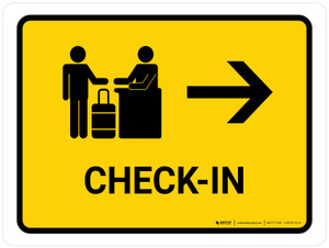 Check In With Right Arrow Yellow Landscape - Wall Sign