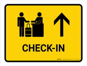 Check In With Up Arrow Yellow Landscape - Wall Sign
