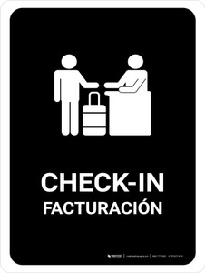 Check-In Black Bilingual Spanish Portrait - Wall Sign