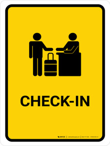 Check-In Yellow Portrait - Wall Sign