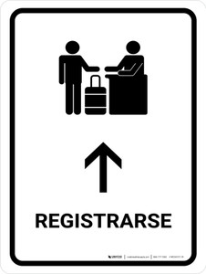 Check-In With Up Arrow White Spanish Portrait - Wall Sign