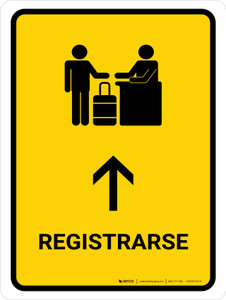 Check-In With Up Arrow Yellow Spanish Portrait - Wall Sign