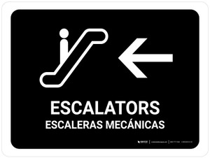 Escalators With Left Arrow Black Bilingual Spanish Landscape - Wall Sign