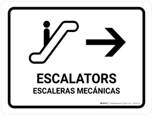 Escalators With Right Arrow White Bilingual Landscape - Wall Sign