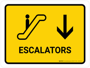 Escalators With Down Arrow Yellow Landscape - Wall Sign