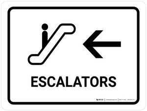 Escalators With Left Arrow White Landscape - Wall Sign