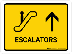 Escalators With Up Arrow Yellow Landscape - Wall Sign
