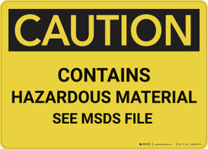 Caution: Contains Hazardous Material See MSDS - Wall Sign