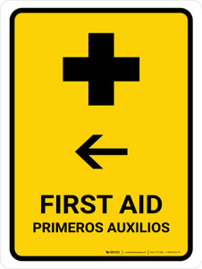 First Aid With Left Arrow Yellow Bilingual Spanish Portrait - Wall Sign