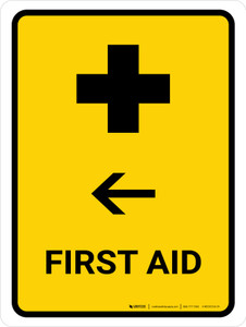 First Aid With Left Arrow Yellow Portrait - Wall Sign