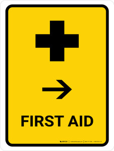 First Aid With Right Arrow Yellow Portrait - Wall Sign