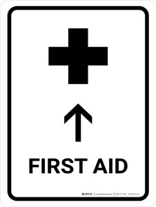 First Aid With Up Arrow White Portrait - Wall Sign