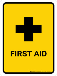 First Aid Yellow Portrait - Wall Sign