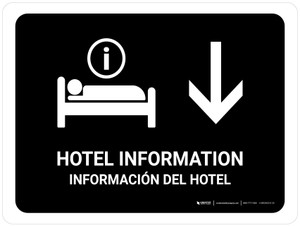 Hotel Information With Down Arrow Black Bilingual Spanish Landscape - Wall Sign