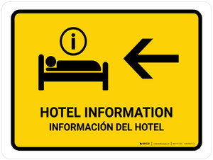 Hotel Information With Left Arrow Yellow Bilingual Spanish Landscape - Wall Sign
