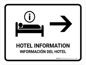 Hotel Information With Right Arrow White Bilingual Spanish Landscape - Wall Sign