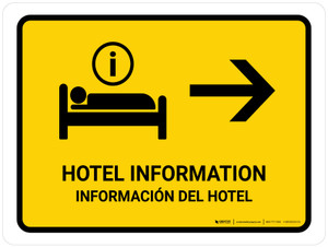 Hotel Information With Right Arrow Yellow Bilingual Spanish Landscape - Wall Sign