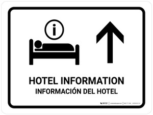 Hotel Information With Up Arrow White Bilingual Spanish Landscape - Wall Sign