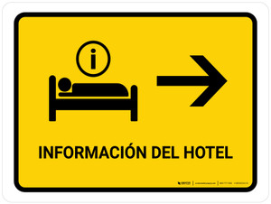 Hotel Information With Right Arrow Yellow Spanish Landscape - Wall Sign