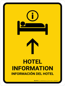 Hotel Information With Up Arrow Yellow Bilingual Spanish Portrait - Wall Sign