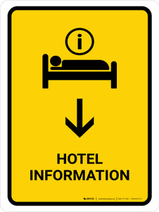 Hotel Information With Down Arrow Yellow Portrait - Wall Sign
