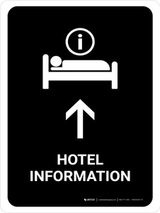 Hotel Information With Up Arrow Black Portrait - Wall Sign