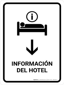 Hotel Information With Down Arrow White Spanish Portrait - Wall Sign