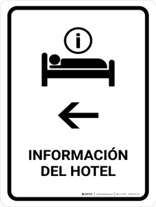 Hotel Information With Left Arrow White Spanish Portrait - Wall Sign