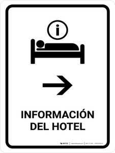 Hotel Information With Right Arrow White Spanish Portrait - Wall Sign