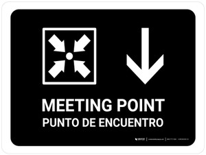 Meeting Point With Down Arrow Black Bilingual Spanish Landscape - Wall Sign