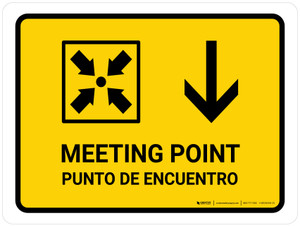 Meeting Point With Down Arrow Yellow Bilingual Spanish Landscape - Wall Sign