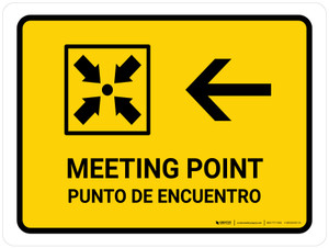 Meeting Point With Left Arrow Yellow Bilingual Landscape - Wall Sign