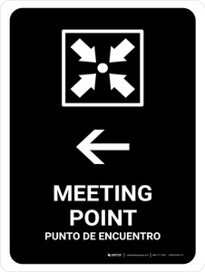 Meeting Point With Left Arrow Black Bilingual Spanish Portrait - Wall Sign