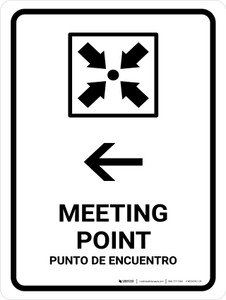 Meeting Point With Left Arrow White Bilingual Spanish Portrait - Wall Sign