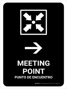 Meeting Point With Right Arrow Black Bilingual Portrait - Wall Sign