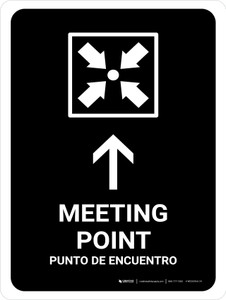Meeting Point With Up Arrow Black Bilingual Spanish Portrait - Wall Sign