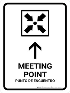 Meeting Point With Up Arrow White Bilingual Spanish Portrait - Wall Sign