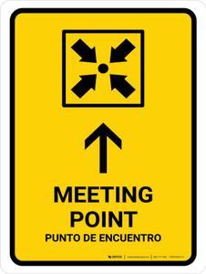 Meeting Point With Up Arrow Yellow Bilingual Spanish Portrait - Wall Sign