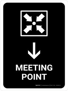 Meeting Point With Down Arrow Black Portrait - Wall Sign