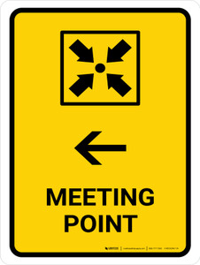 Meeting Point With Left Arrow Yellow Portrait - Wall Sign