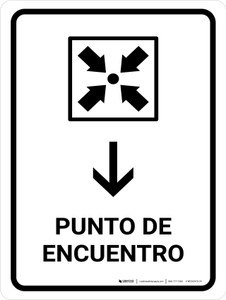 Meeting Point With Down Arrow White Spanish Portrait - Wall Sign