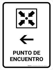 Meeting Point With Left Arrow White Spanish Portrait - Wall Sign