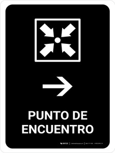 Meeting Point With Right Arrow Black Spanish Portrait - Wall Sign
