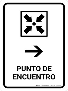 Meeting Point With Right Arrow White Spanish Portrait - Wall Sign
