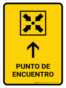 Meeting Point With Up Arrow Yellow Spanish Portrait - Wall Sign