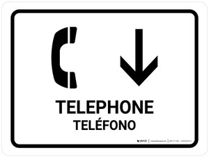 Telephone With Down Arrow White Bilingual Spanish Landscape - Wall Sign