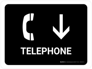 Telephone With Down Arrow Black Landscape - Wall Sign