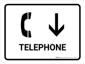 Telephone With Down Arrow White Landscape - Wall Sign